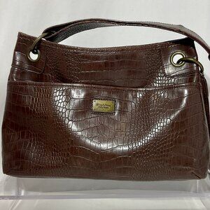 Simply Vera Wang Large Brown Crossbody Shoulder Bag Purse Faux Crocodile